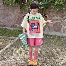 女童夏季短袖套装2026新款儿童夏款运动休闲洋气两件套女孩卡通潮