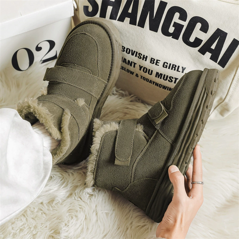 Липучка теплая наружная нескользкая толстая подошва плюс бархатные мужские снежные сапоги зимняя пара толстые меховые хлопчатобумажные сапоги