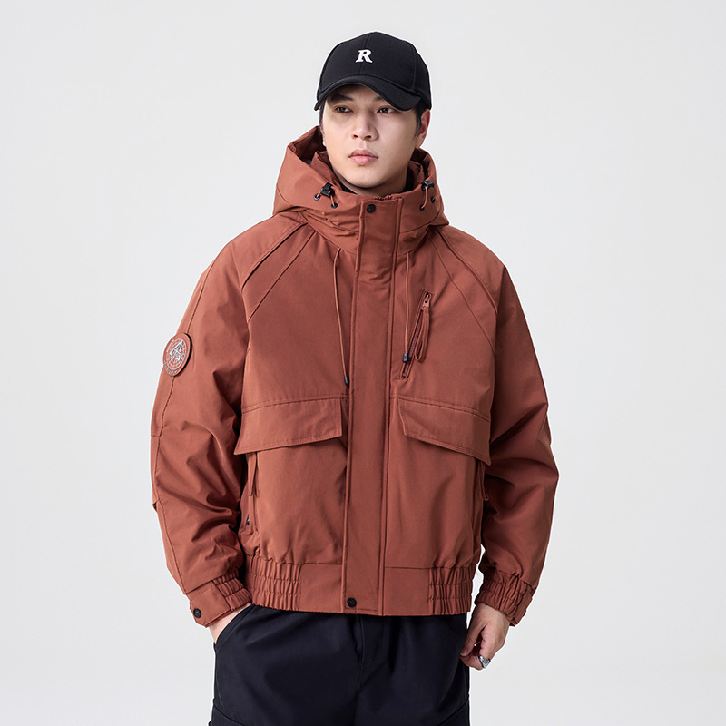 2025 invierno nuevo engrosado chaqueta encapuchada abrigo de marca de moda ladrillo rojo gran stock de algodón colgante image 3