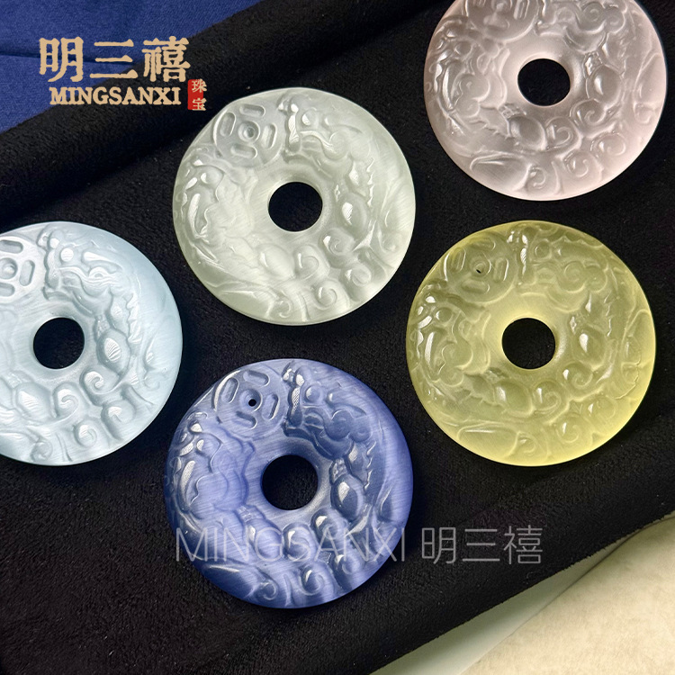 猫眼玻璃仿水晶吊坠双貔貅扣挂件护身符男士玉髓貔恘平安扣项链女