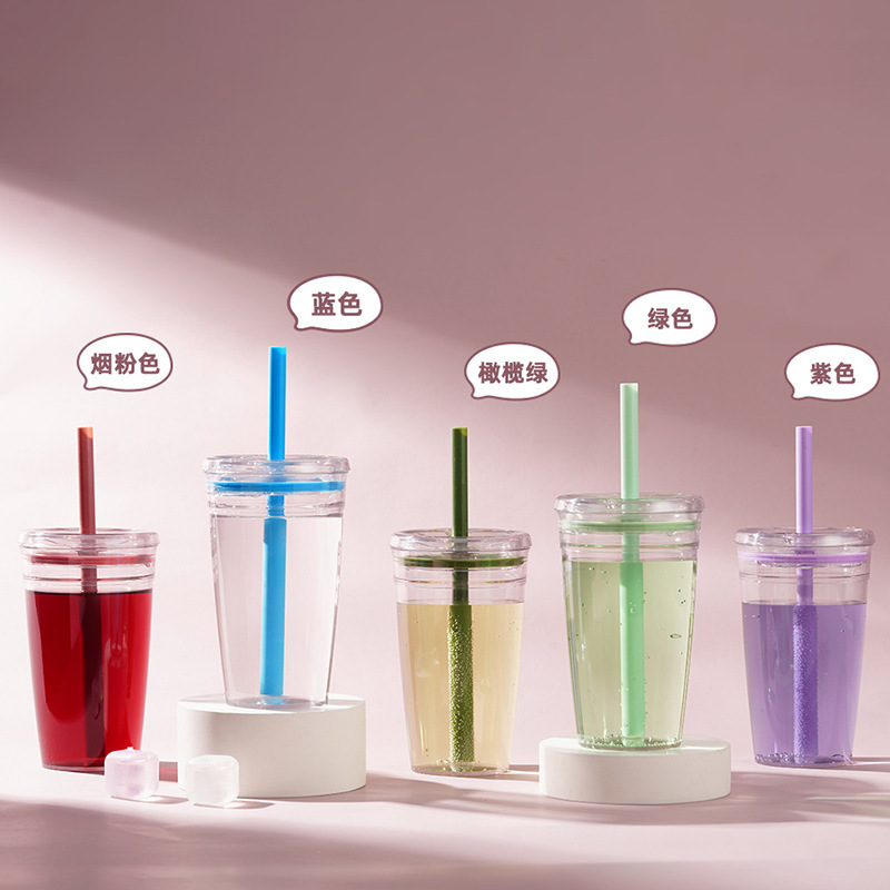 クロスボーダー 15 オンスプラスチックカップポータブル単層透明プラスチックカップストローカップマルチカラーコーヒーカップミルクティーカップ|undefined
