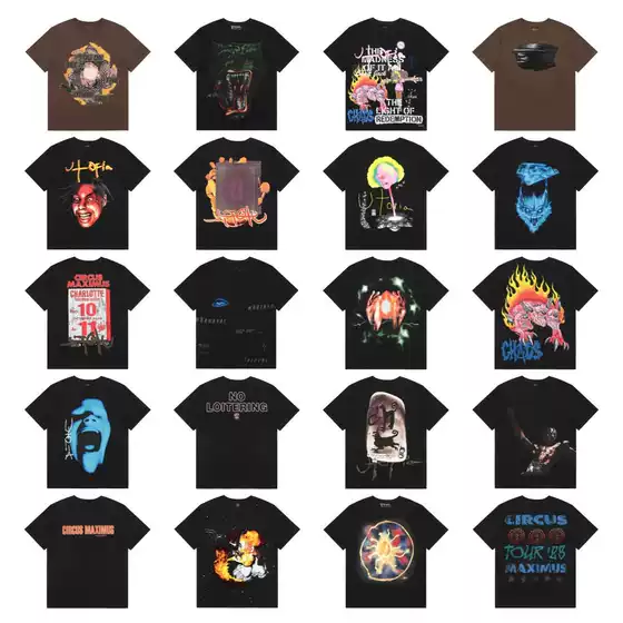 Travis Scott Cactus Jack Beautiful Trendy Face Rose Stone Pattern Print Collection Short-sleeved T-shirt