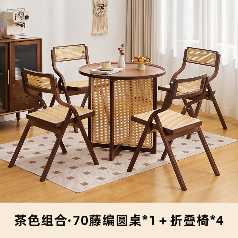 Combinación de mesa y silla de comedor de ratán japonés, mesa redonda de apartamento pequeño, balcón para el hogar, mesa de té de la casa de familia del sudeste asiático, estilo de troncos