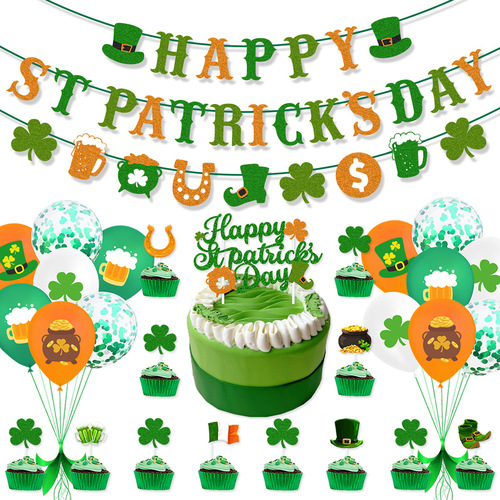 St. Patrick's Day Decoration Balloon Flag Set Irish Themed Clover Cake Insert Wholesale