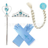 Set for princess, blue gloves with pigtail, children's magic wand, with snowflakes, 4 piece set