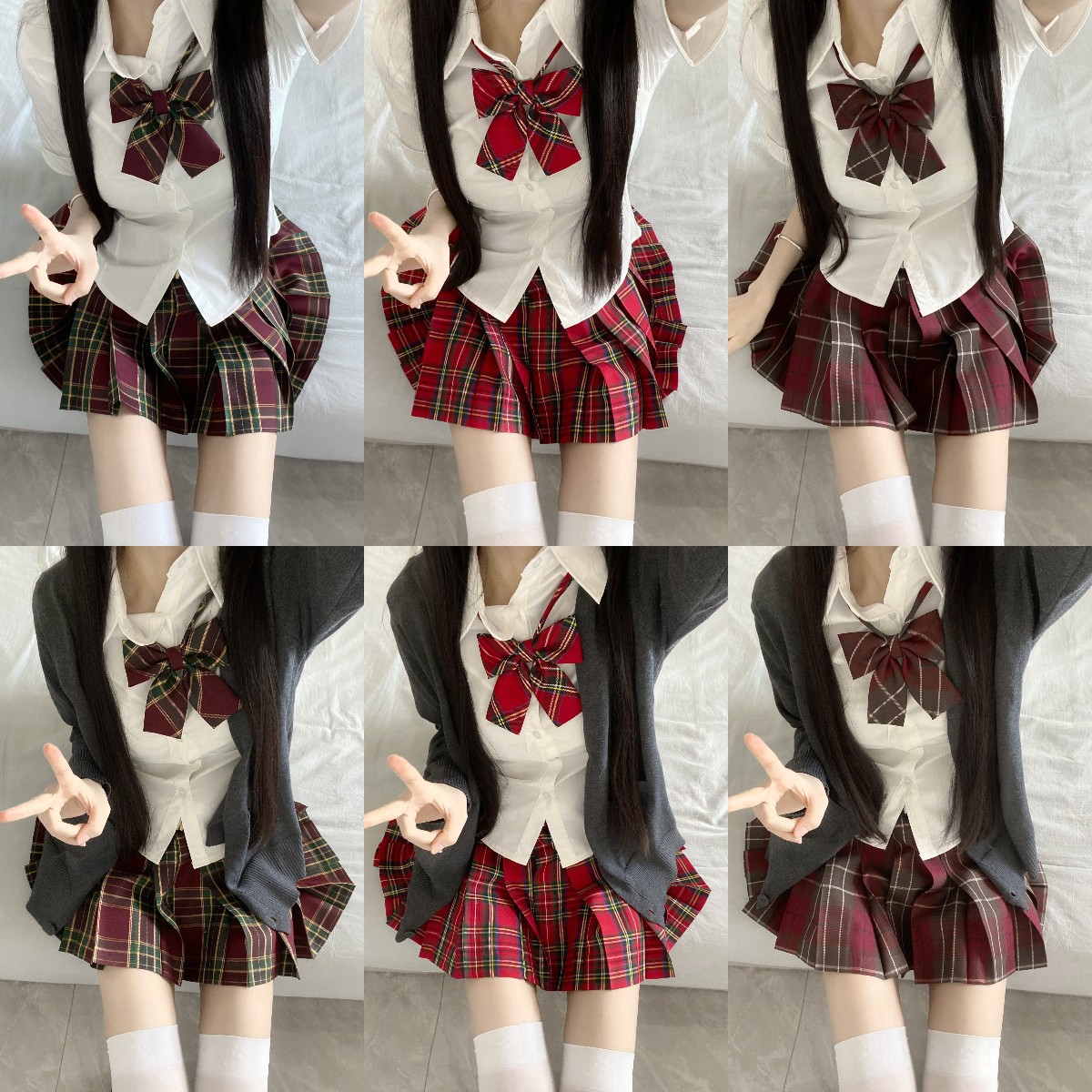 NET RED ORIGINAL COLLEGE STYLE JK UNIFORM 달콤한 시원한 봄과 가을 세트 여성 활을위한 일본 주름 치마 학교