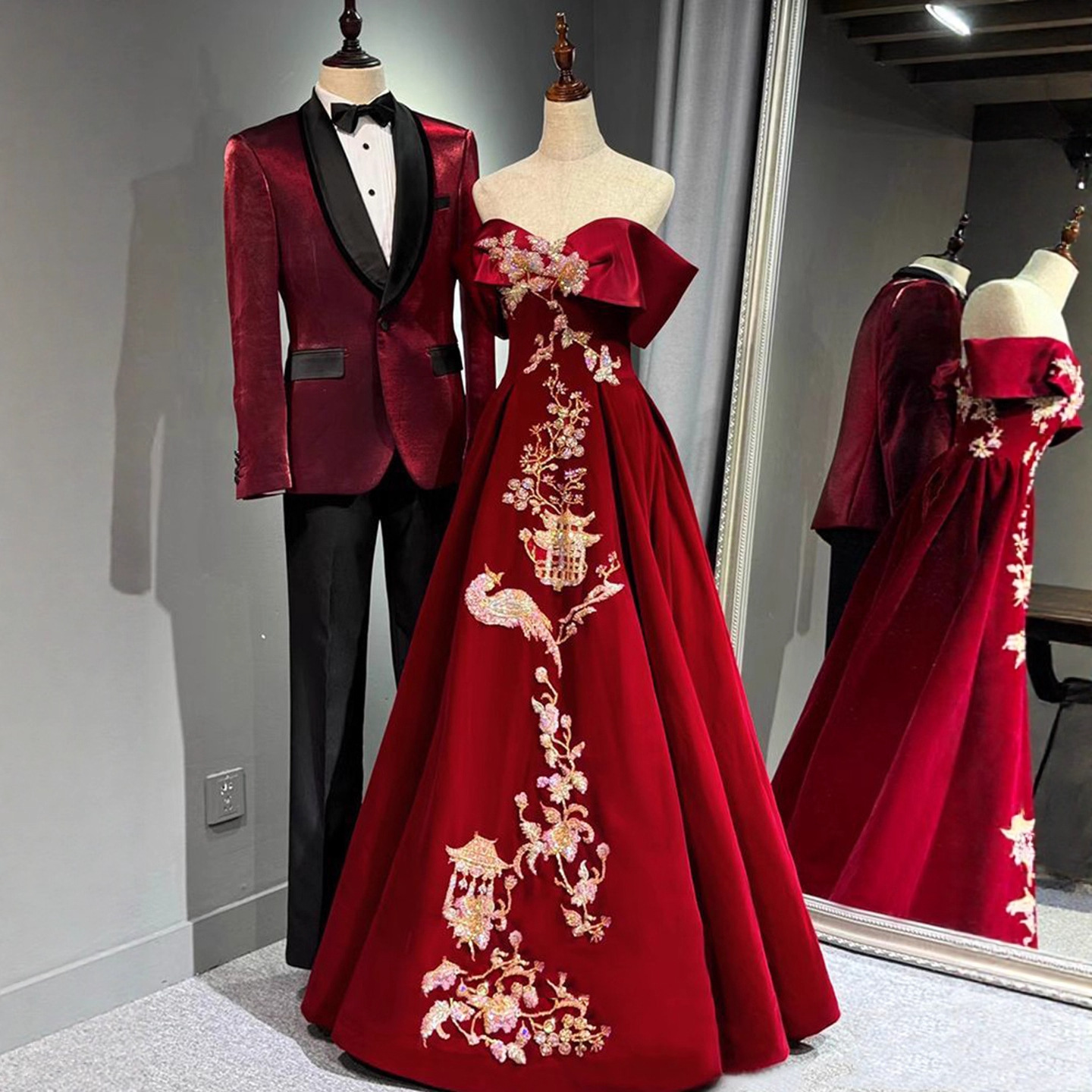 Bride's Toast Dress 2026 New Style Burgundy Engagement Dress Wedding New Chinese-Style Wedding Dress with a High-End and Luxurious Feel