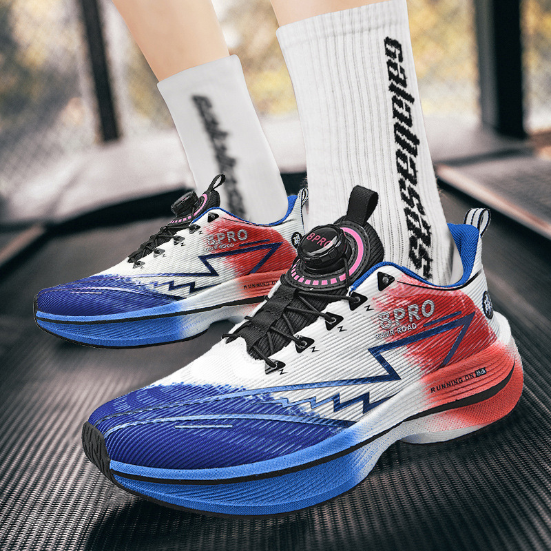 Running Shoes Spring and Summer New Style Breathable Lightweight Racing Shoes for Men and Women Students with Rotating Buckle Carbon Plate Wear-Resistant Sports Shoes