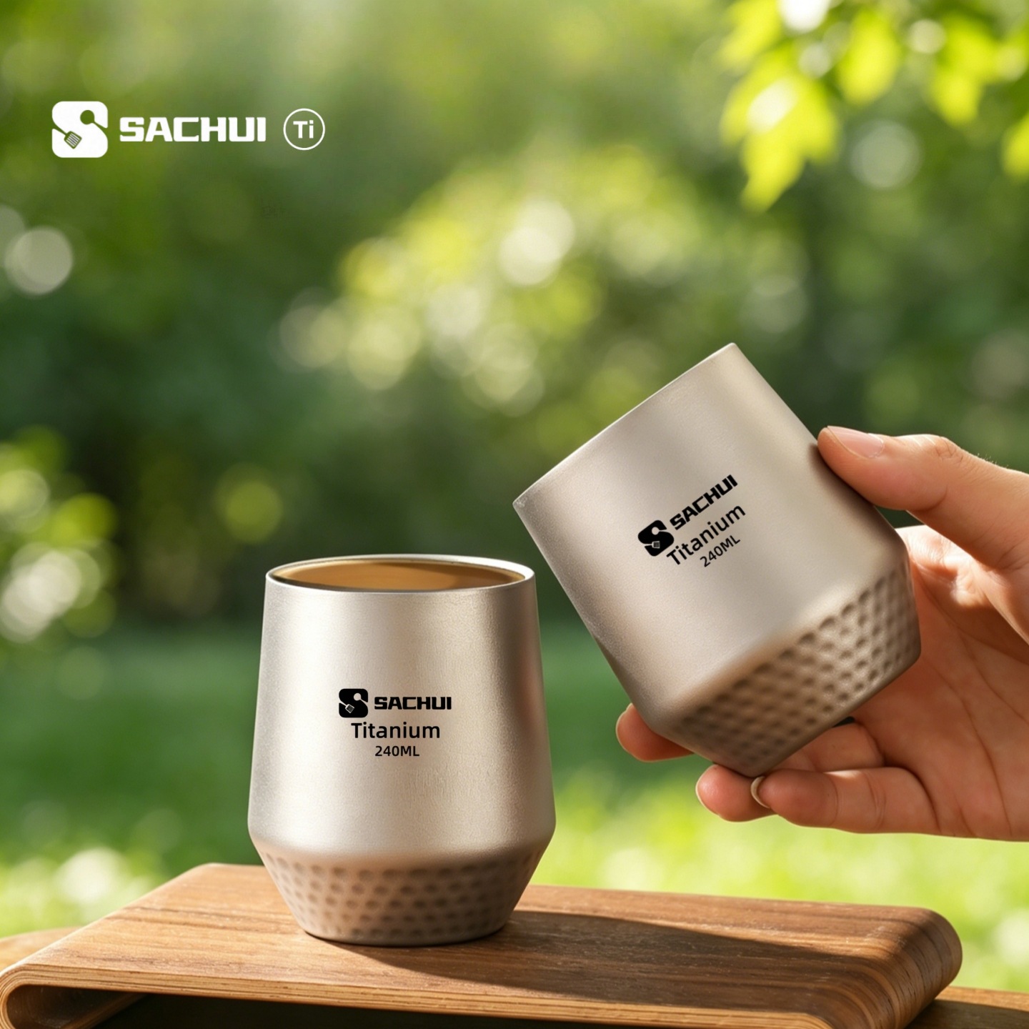Outdoor Pure Titanium Double-Layer Coffee Cup, Portable Titanium Water Cup, Unisex, Suitable for Home and Office, Large Capacity, Anti-Scald Titanium Cup