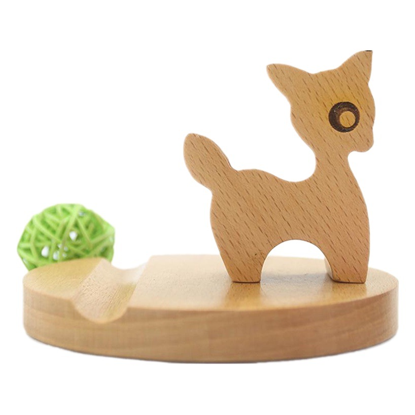 Titular de teléfono móvil de madera perezoso titular de teléfono móvil de madera maciza cabecera transmisión en vivo base de madera maciza plana ciervos de dibujos animados