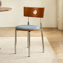 中古餐椅家用实木靠背椅网红复古椅小户型餐桌椅不锈钢设计师椅子