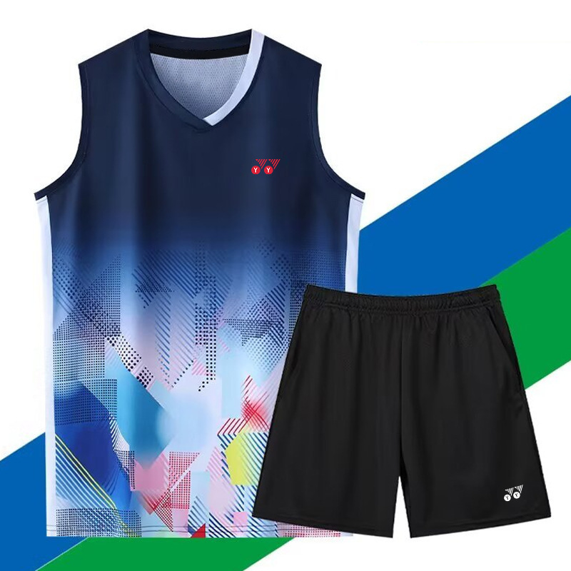 YY新型ベストバドミントン服スポーツスーツ速乾通気トレーニング服テニス氷糸ノースリーブ試合ユニフォーム|undefined