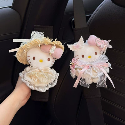 Cute Kitty Car Seatbelt Seat belt shoulder pad - black-for-all-seasons-pure-white-flower-wedding-kitty-peach-cheese-kitty