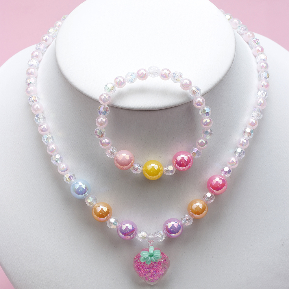 Lindo Fresa Cristal Artificial Resina Con Cuentas Muchachas Collar display picture 5