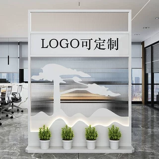 长虹玻璃铁艺公司进门玄关屏风办公室背景入户移动logo隔断形定制