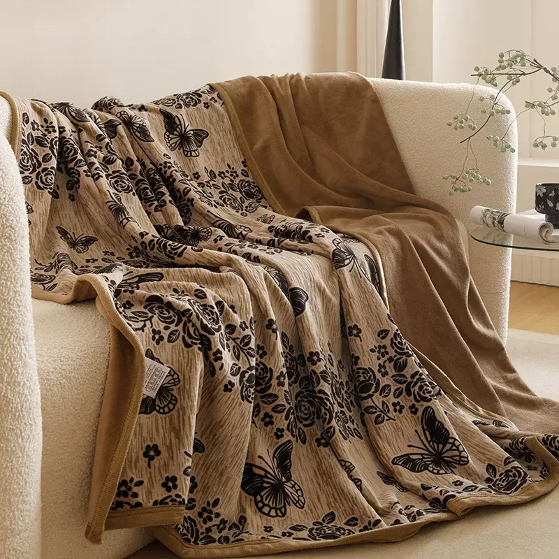 轻奢高级冬天加厚兔毛绒提花毛毯休闲盖毯沙发小毯子办公室午睡绒
