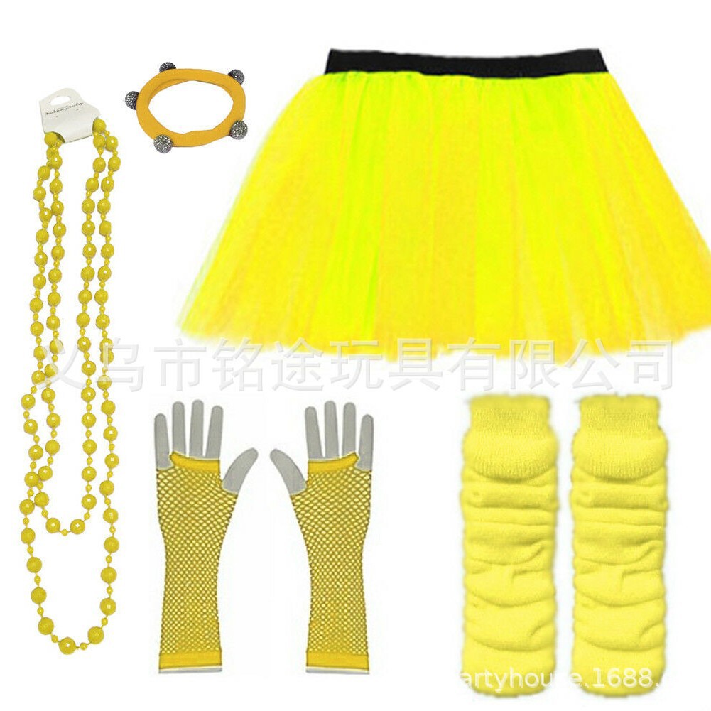 1920s neón tema Fiesta manga de la pierna perlas alambre color sólido collar red pesca guantes tu malla falda traje