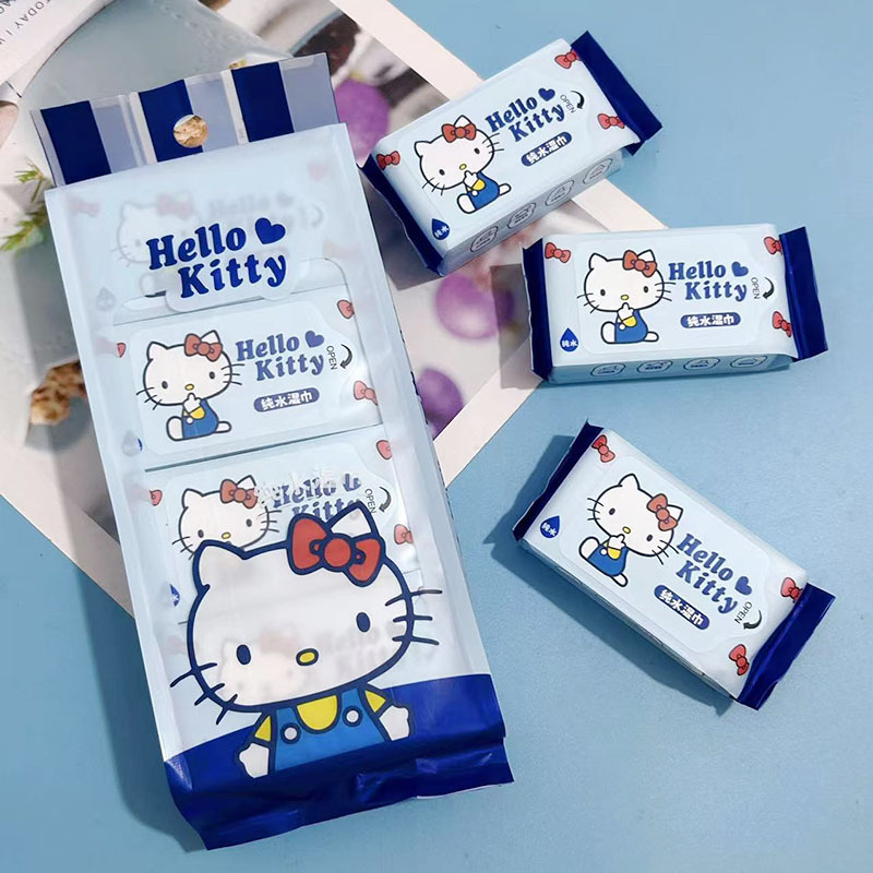 Blue Kt Cat Wet Wipes Baby Wipes Kidsren's Disposable Hand and Mouth Cleaning Wet Wipes Student Portable Small Bag Wet Wipes
