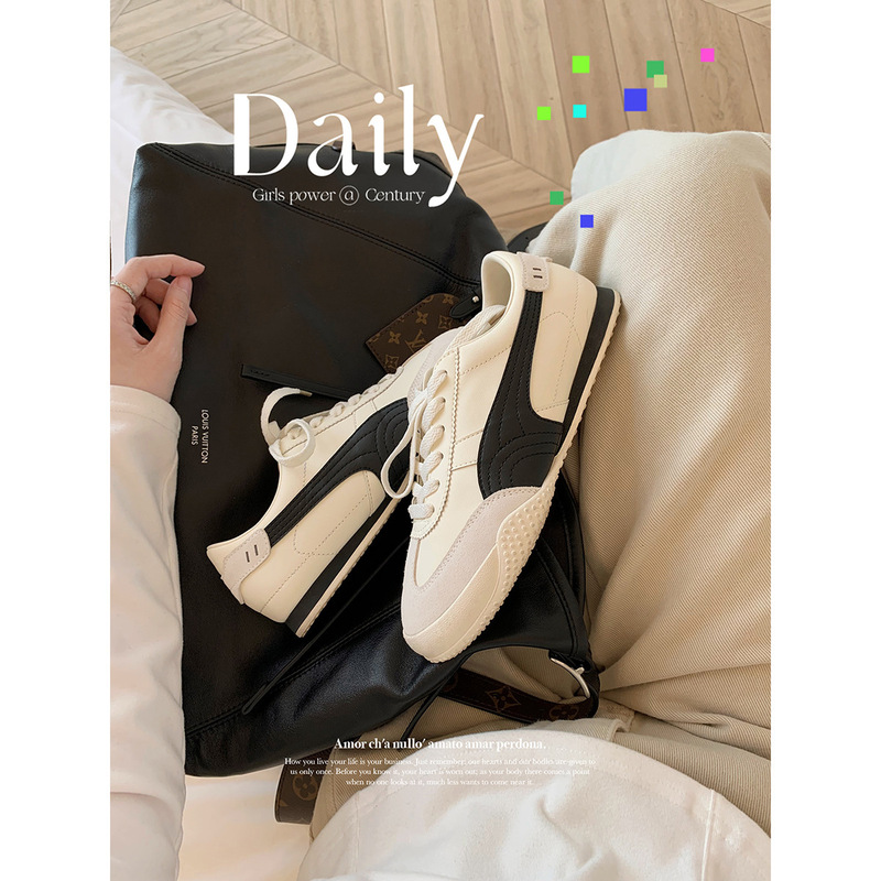 Cowhide Version Grape Mom Interior Height Increasing Genuine Leather Contrast Color Miu Lace-Up Platform All-Match German Training Shoes Women's Casual sneaker