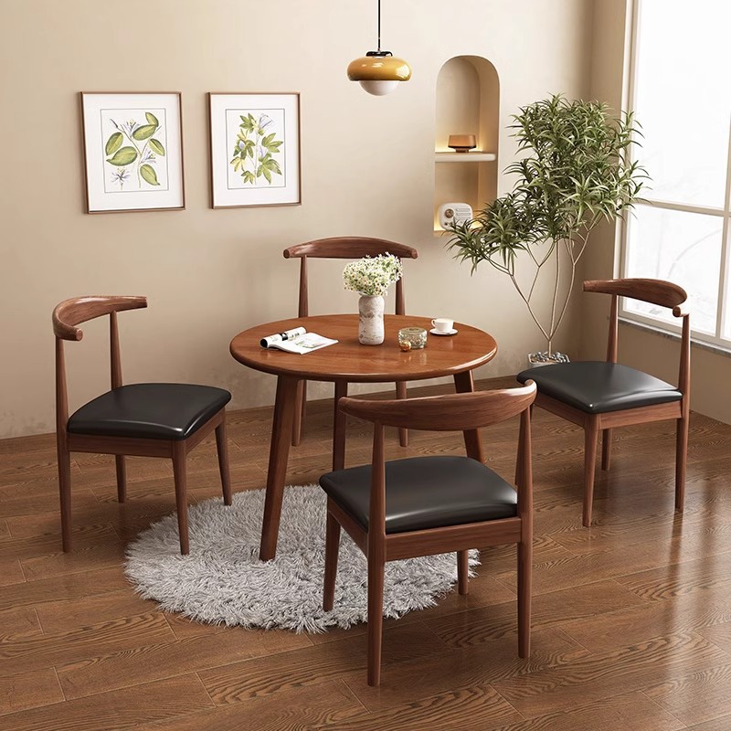 Mesa redonda de madera sólida moderna simple mesa de té mesa redonda de oficina tipo pequeño balcón mesa de comedor combinación de sillas