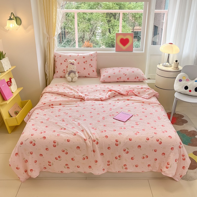 Hilo arrugado, colcha para niños, colcha de aire acondicionado universal de cuatro estaciones, colcha fresca de verano, colcha de fibra de soja, lavable a máquina