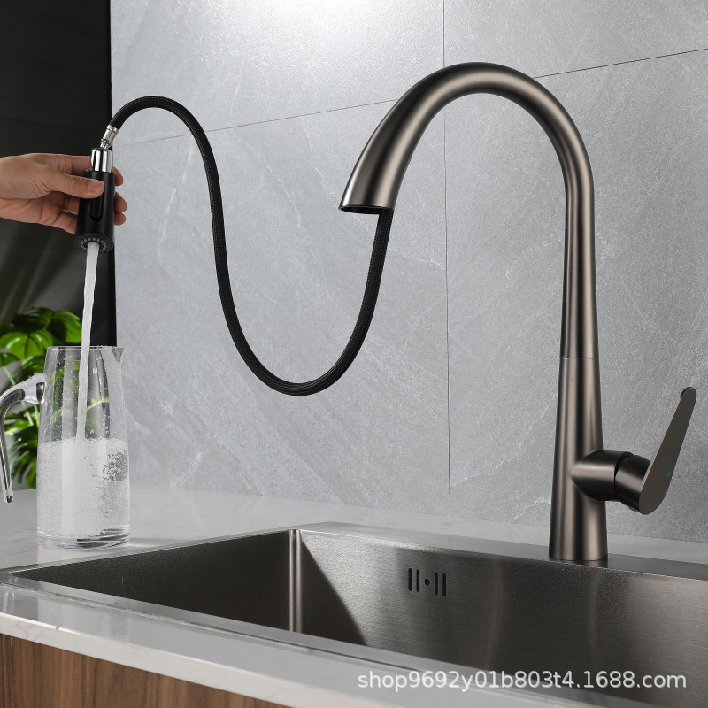 Stainless Steel Swan Gun Gray Pull-Out Kitchen Faucet Hot and Cold Sink Laundry Sink Faucet Bathroom