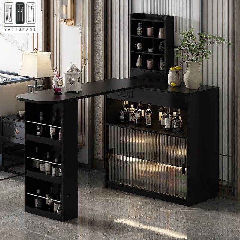 Cream-style sideboard bar counter in black for home use, island dining table, side cabinet for living room and balcony, minimalist sideboard for small spaces