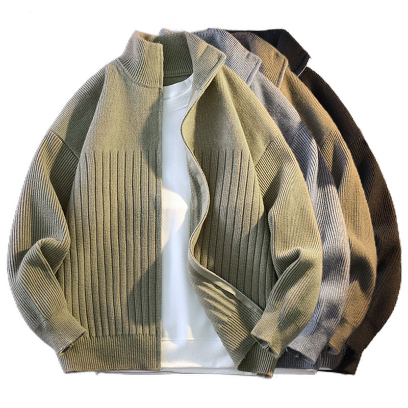 Cross-Border Popular European Size Large Cardigan Sweater Men's Striped Jacket Warm Business Factory Wholesale Cross-Border Popular European Size Large Cardigan Sweater Men's Striped Jacket Warm Business Factory Wholesale
