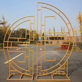 婚庆新款中式铁艺道具同心圆婚礼舞台现场布置中式背景屏风道具