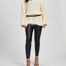 2024现货批发亚马逊弹力pu皮外穿纯色高腰紧身皮裤Leather pants