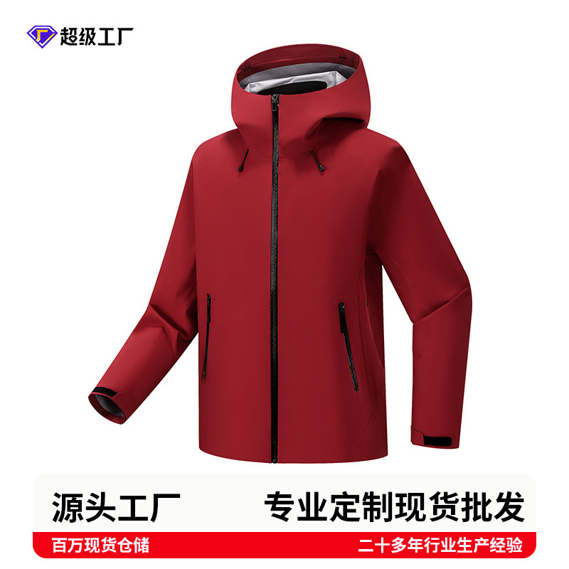 Spring and Autumn Men's and Women's Outdoor Hardshell Functional Jacket Fully Taped Mountaineering Clothing Three-Layer Taped Waterproof Hooded Single-Layer Outerwear