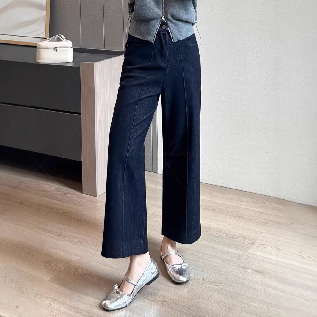 특별 블랙 골드 기모 청바지 다크 블루 컬러 보존 슬림 솔기 9 포인트 할머니 바지 4 면 우아한 여성용 바지