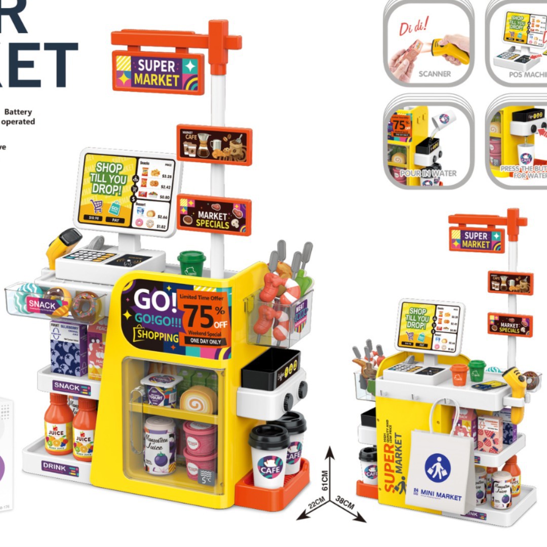 Simulación transfronteriza caja registradora del supermercado infantil tarjeta de escaneo de mesa de compras cafetera de agua juguetes de mesa de supermercado casera