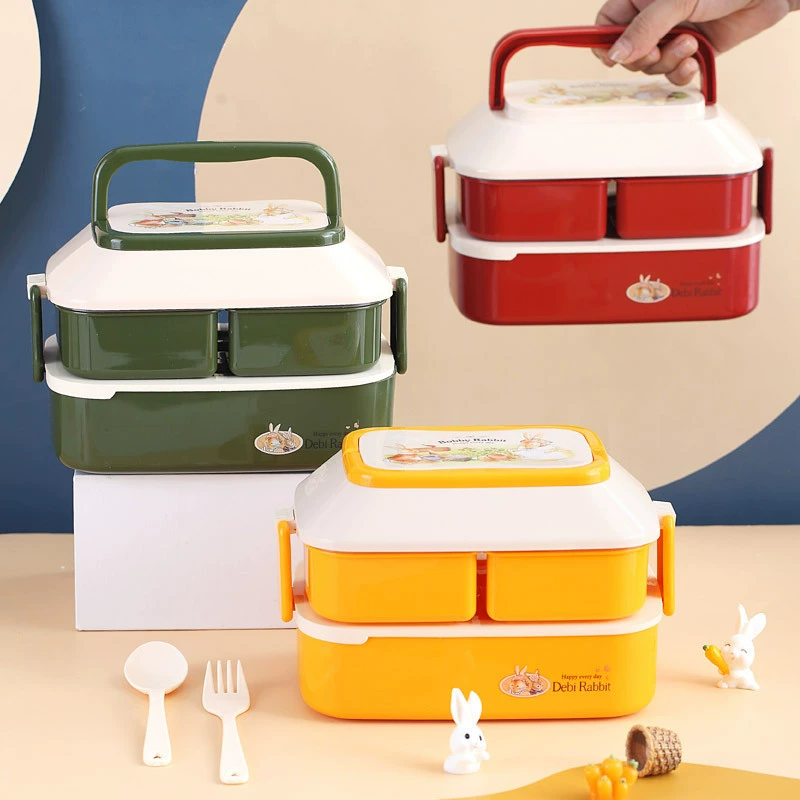 Double-layer plastic rabbit, children's capacious lunch box, mini box for students for adults, internet celebrity