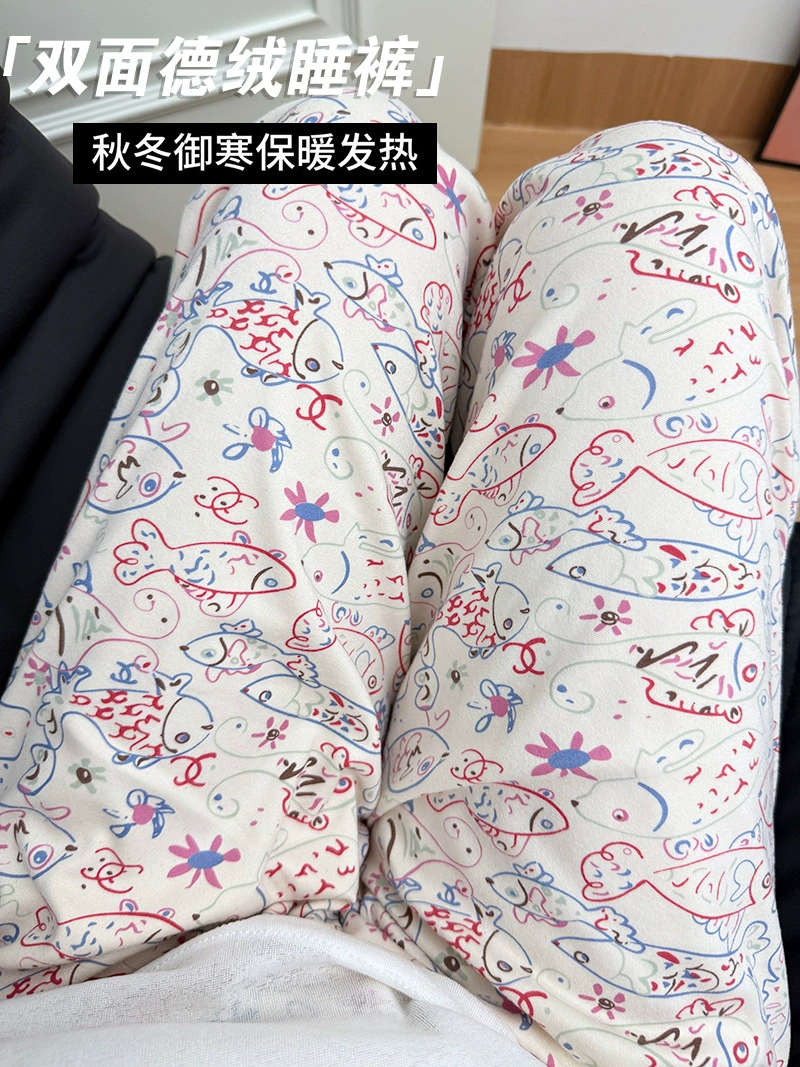 Velvet keep warm soft cartoon trousers