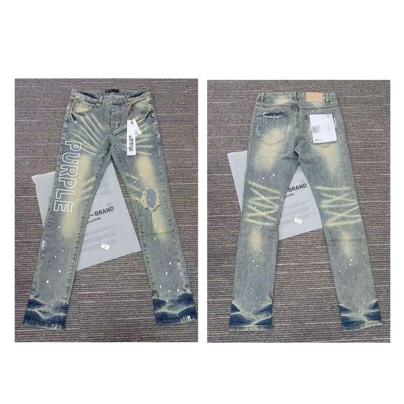 跨境欧美Purple Brand水洗做旧复古jeans破洞痞帅美式直筒牛仔裤|undefined