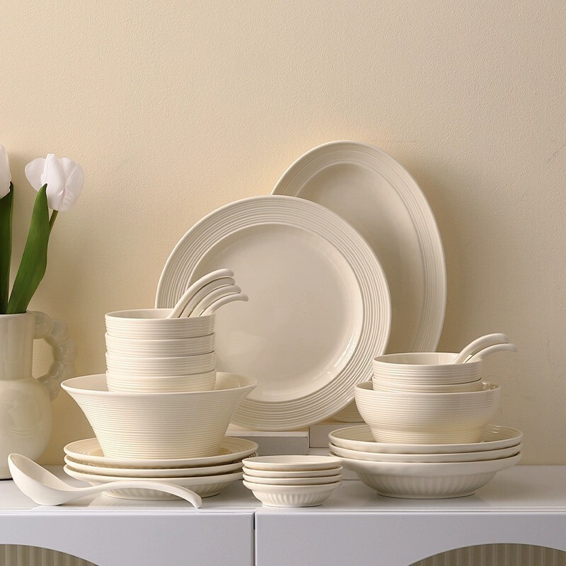 High Color Value Milk White Ceramic Tableware suit Nordic Simple Style Household New Dishes and Dish Combination Wholesale