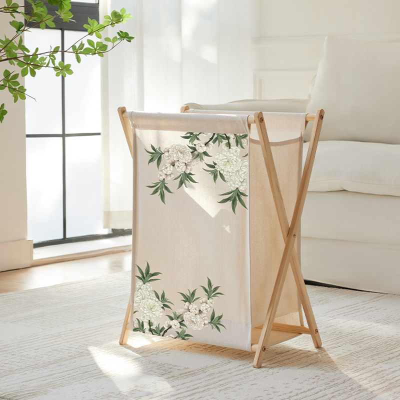 New Chinese-Style Foldable Laundry Basket with High Aesthetic Value, Light Luxury Household Clothing Storage Basket, Bathroom Floor-Standing Laundry Hamper