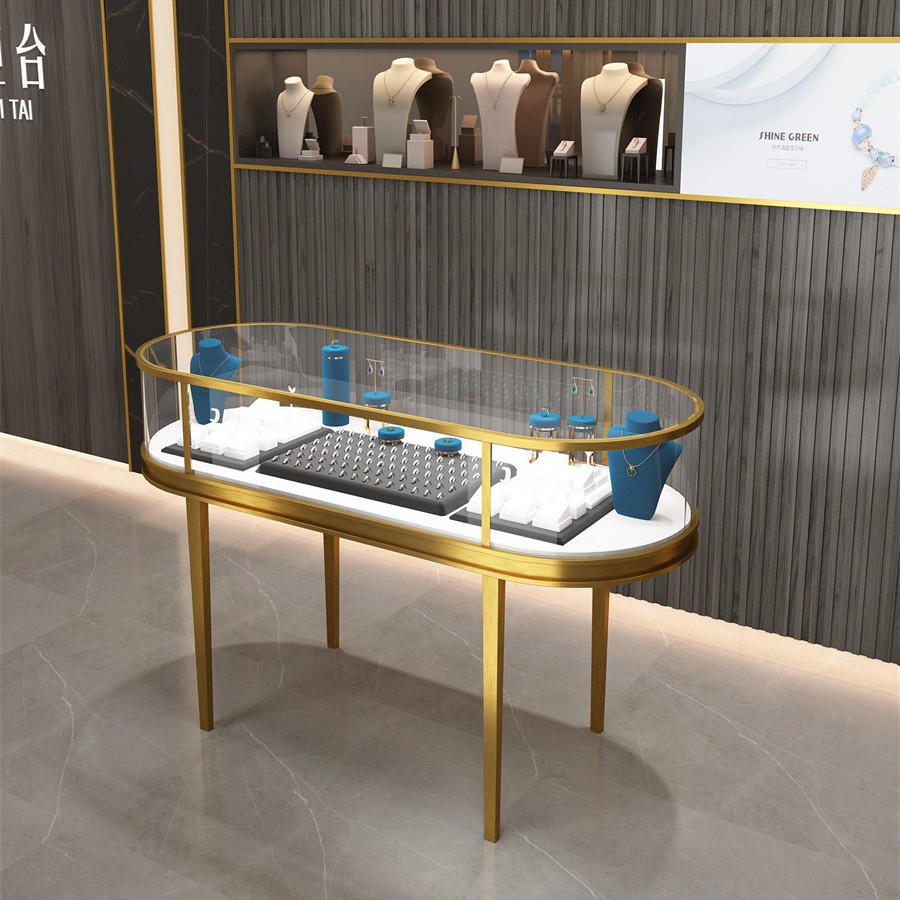 Arc-Shaped Island Cabinet Jewelry Jewelry Oval Glass Counter Jade Display Cabinet Product Display Cabinet Other None