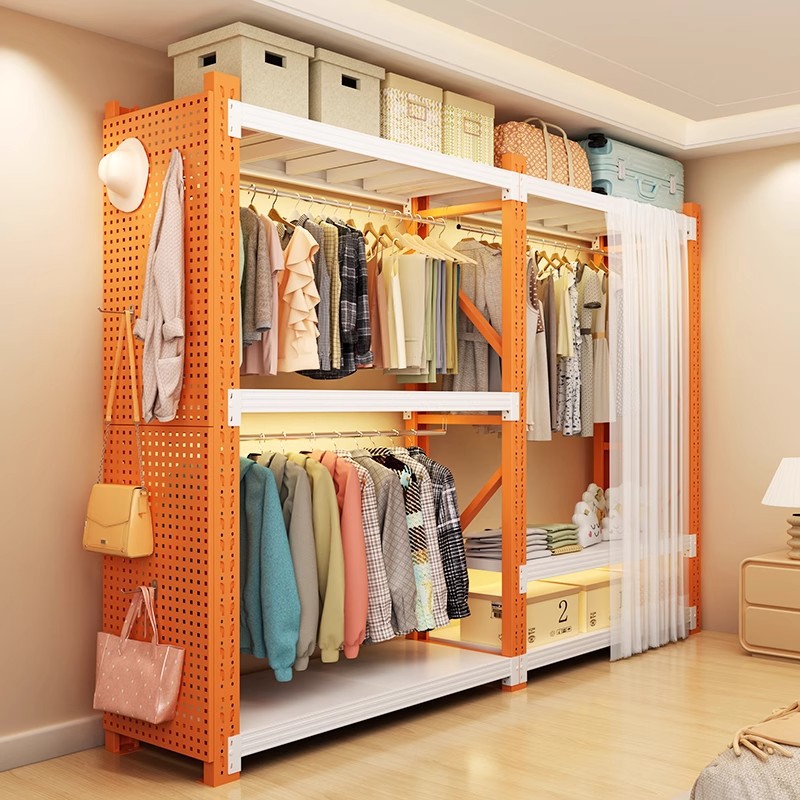 Steel Thickened Wardrobe Clothes Shelf Bedroom Cloakroom Perforated Board Storage Rack Floor-Standing Open Storage Cabinet