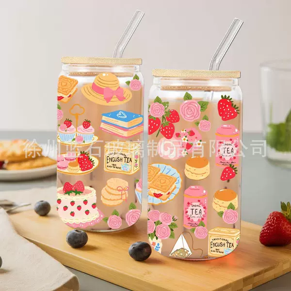 Hot Selling Amazon High Borosilicate Glass Coke Cup Uv Printing Customized Cross-Border Supply 16oz Glass Cup with High Temperature Resistance