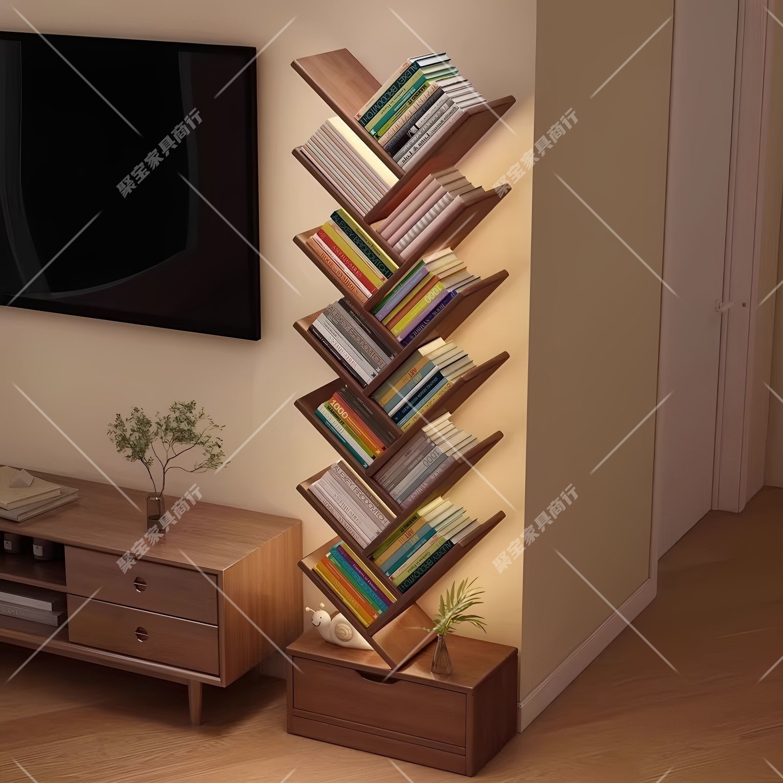 Simple Children's Small Bookshelf Floor-Standing Storage Rack Integrated Wall-Mounted Living Room Solid Wood Bookcase Does Not Take up Space for Students