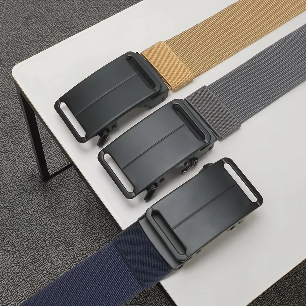 新款男士商務合金自動扣腰帶時尚百搭免打孔戰術腰帶中青年帆布帶