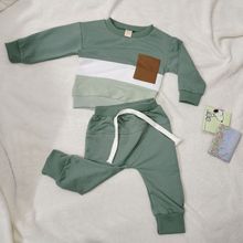 跨境亚马逊热款套装0-3岁男童休闲卫衣女孩春秋长袖撞色卫裤两件