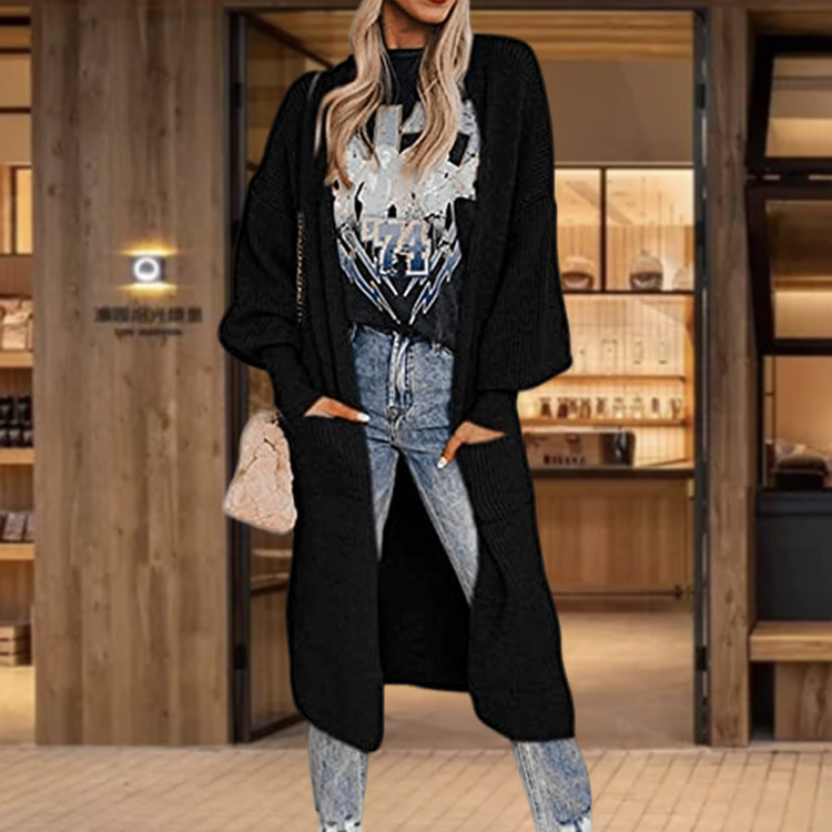 Damen Strickcardigan Mit Taschen Langarm Strickjacke Für Damen_voghion.com
