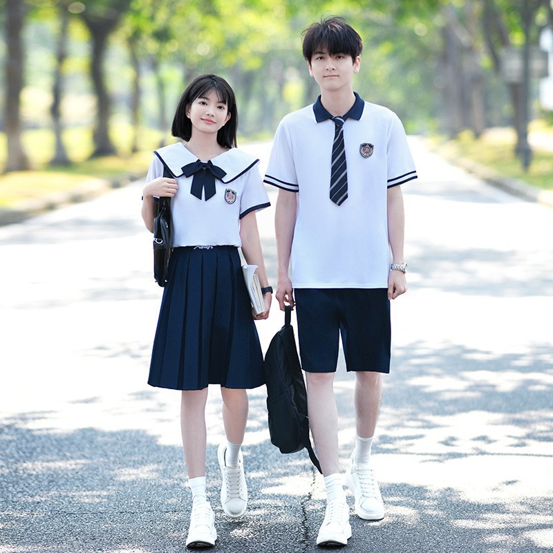 School Uniform College-Style Set for Junior High, High School, and Elementary Students, Short-Sleeved Summer Campus Style Class Uniform, Youthful Graduation Photo Outfit