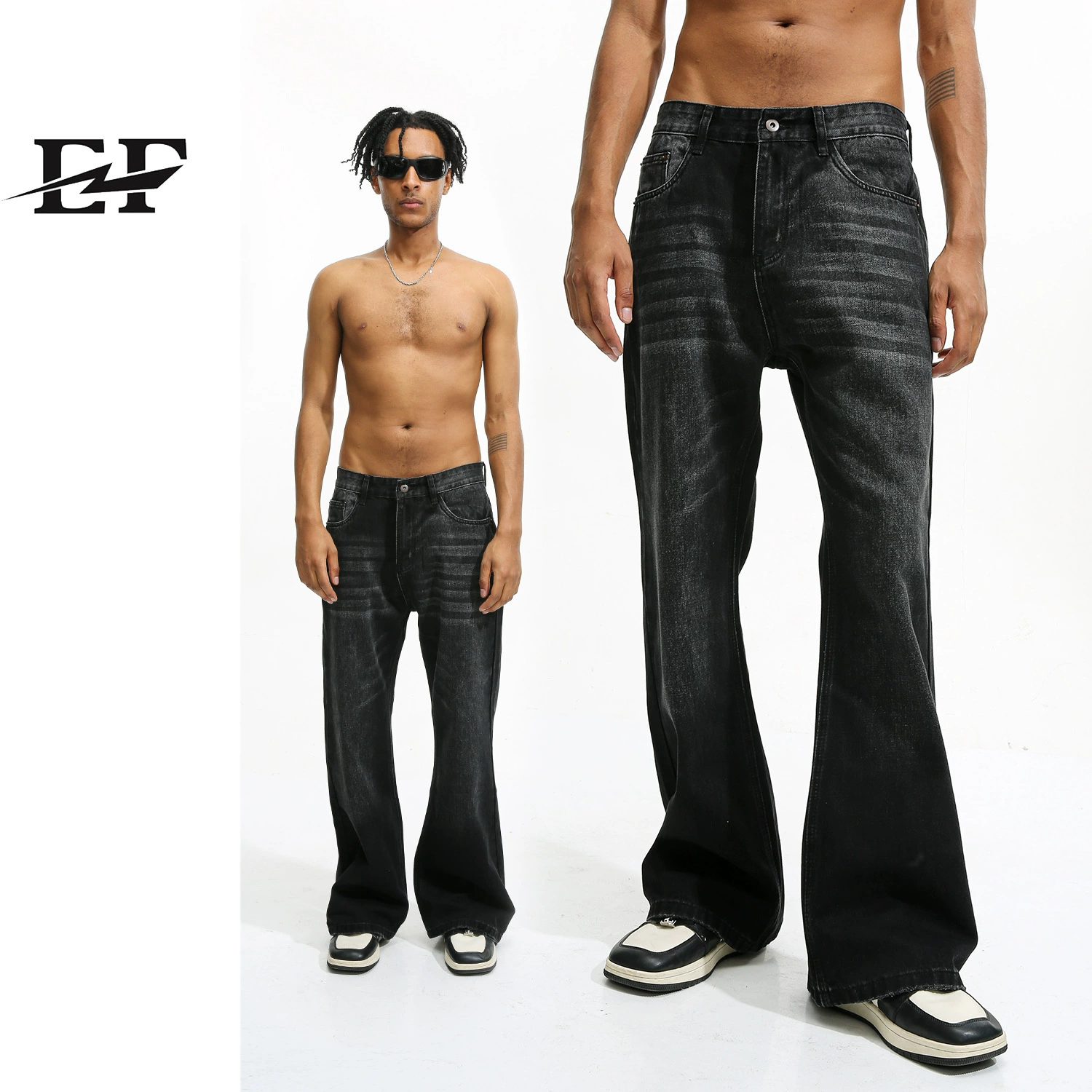 EF JEANS|Четыре сезона новый стиль Гонконг VIbe простой стиль легкий отблеск свободные выстиранные джинсы