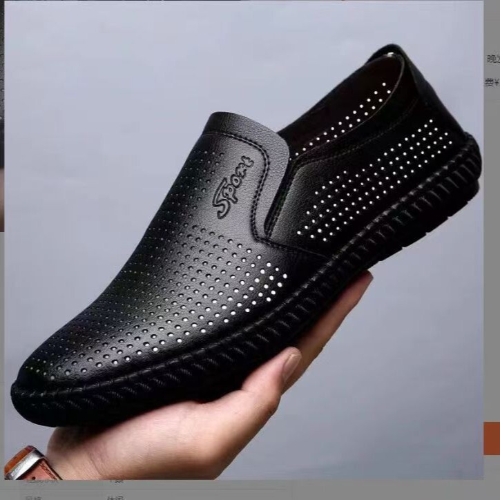 Special Clearance New Men's Leather Sandals Summer Breathable Leather Shoes Middle-Aged and Elderly Soft-Soled Dad's Hole Shoes Cut Out