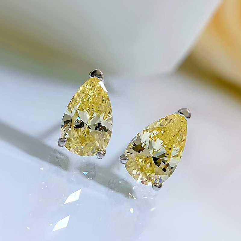 925 Sterling Silver Material 1 Pair 925 Sterling Silver Artificial Diamond Water Droplets Ear Studs