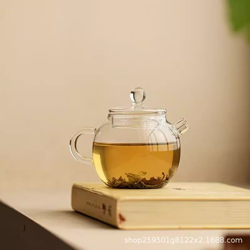 Light Luxury Pearl Small Teapot High Borosilicate Glass Teapot Home Office Tea Water Separation Glass Pot Kung Fu Tea Set
